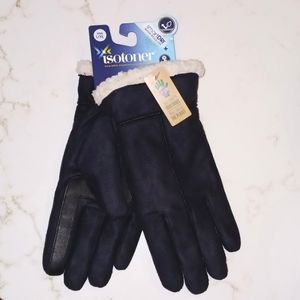 S/M or L/XL Women's Isotoner touch screen gloves  Faux suede fleece lined. BLACK